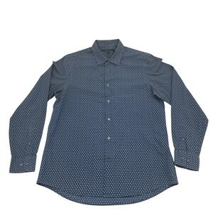 Perry Ellis Slim Fit Stretch Shirt Mens Large Dark Blue Long Sleeve Geometric